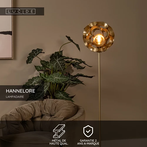 Lucide HANNELORE - Lampadaire - Ø 30 cm - 1xE27 - Or Mat / Laiton - USP
